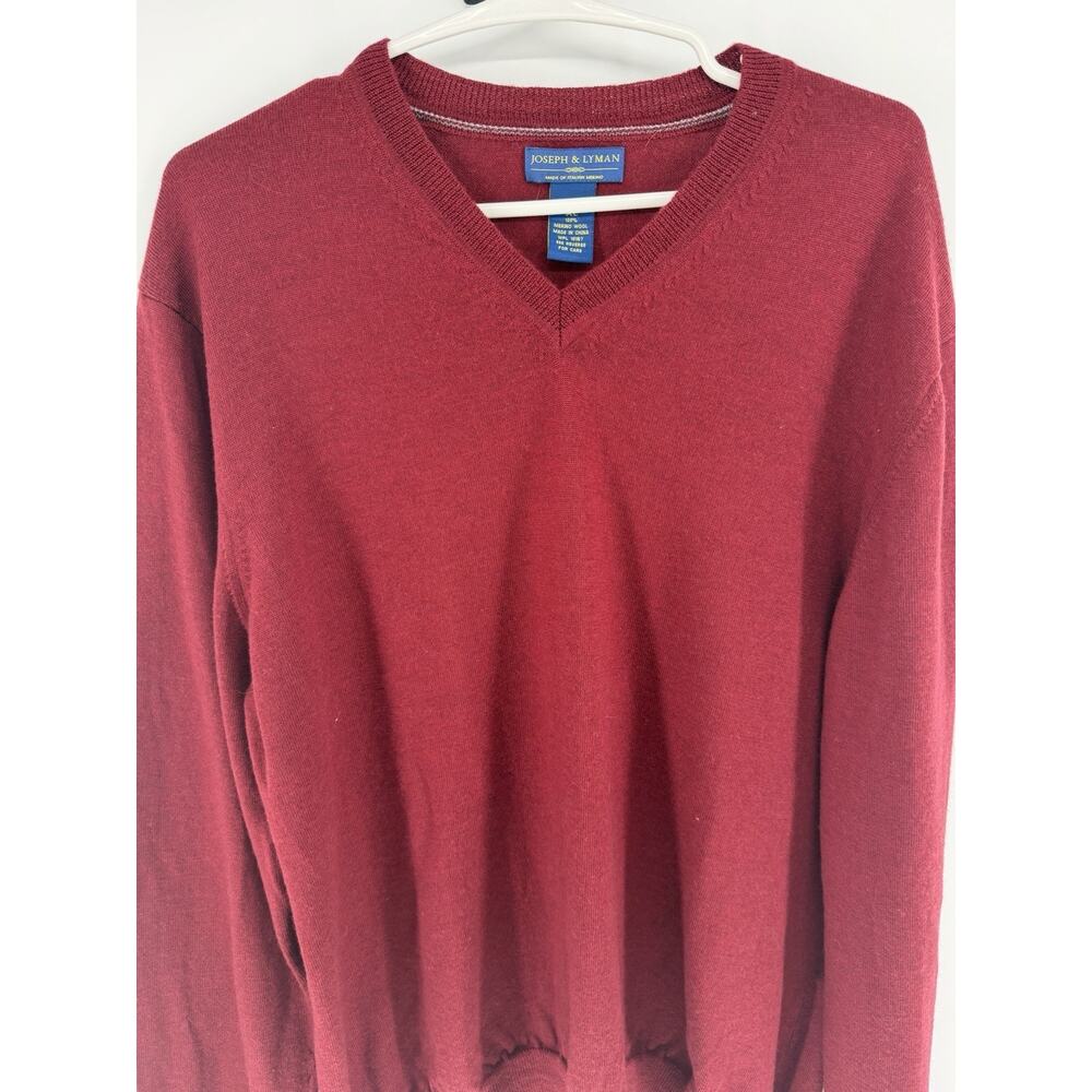 Joseph & Lyman Mens XL Sweater V Neck Pullover 100% Italian Merino Wool Red/Wine - Picture 2 of 7